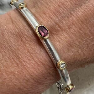 David Yurman Renaissance Pink Tourmaline Diamond Cable Bangle Bracelet